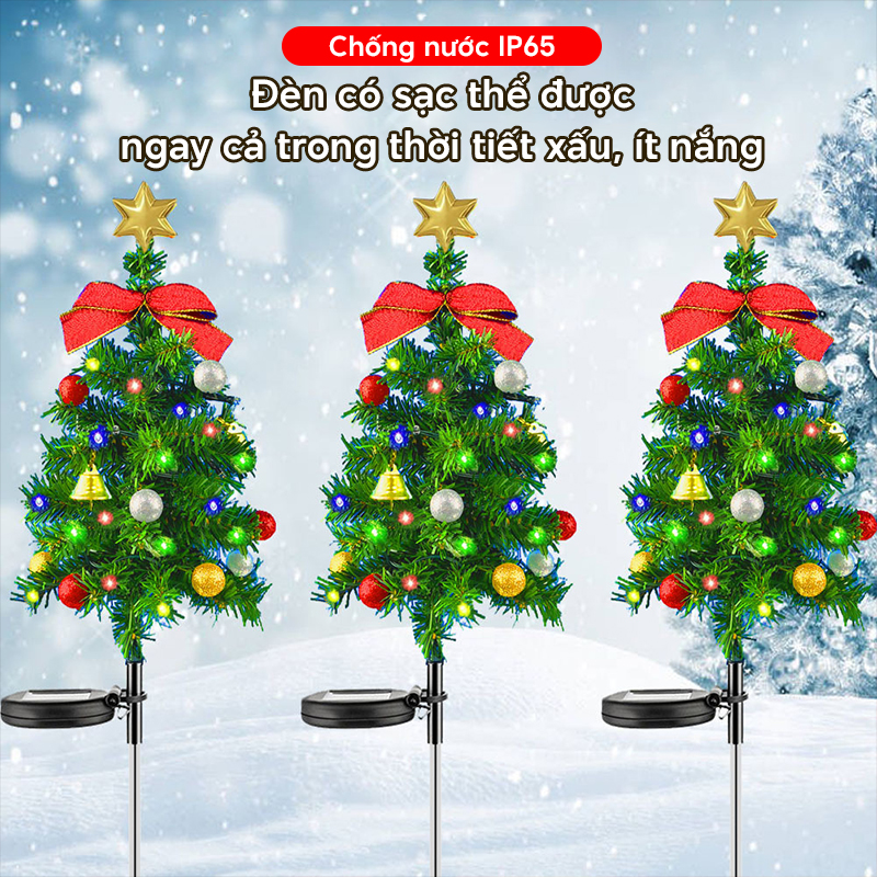 Đèn trang trí năng lượng mặt trời cây thông Noel thắt nơ, tiết kiệm điện, bóng siêu sáng, chống thấm nước - DA3164