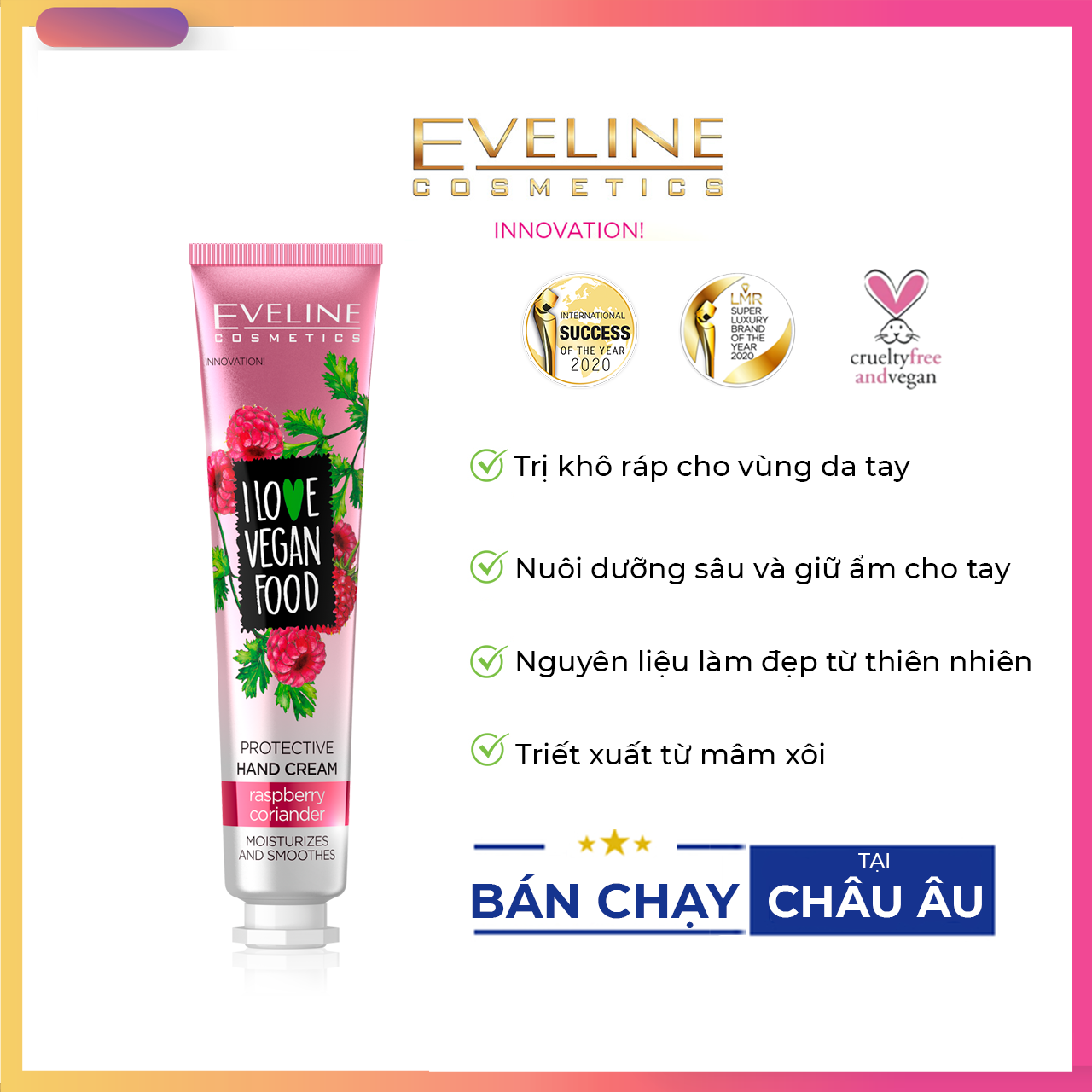 Kem dưỡng da tay I Love Vegan Food hương mâm xôi Eveline - Tuýp 50ml