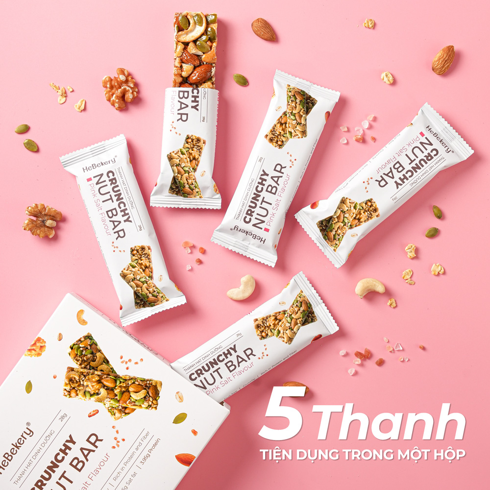 [COMBO 2 HỘP] Thanh Năng Lượng Siêu Hạt Muối Hồng 114Kcal - Crunchy Nut Nutrition Bar Hebekery By Granola Hebe