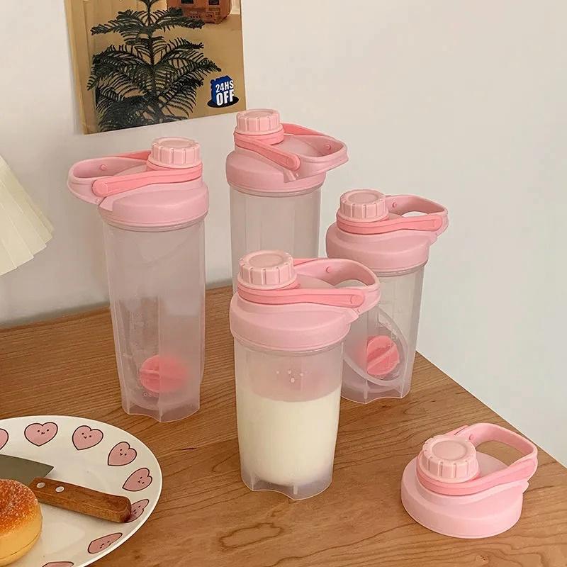 Bình Nước 500Ml/700ml Màu Trơn Dễ Thương Kèm Bóng Khuấy Tiện Dụng Cho Dã Ngoại