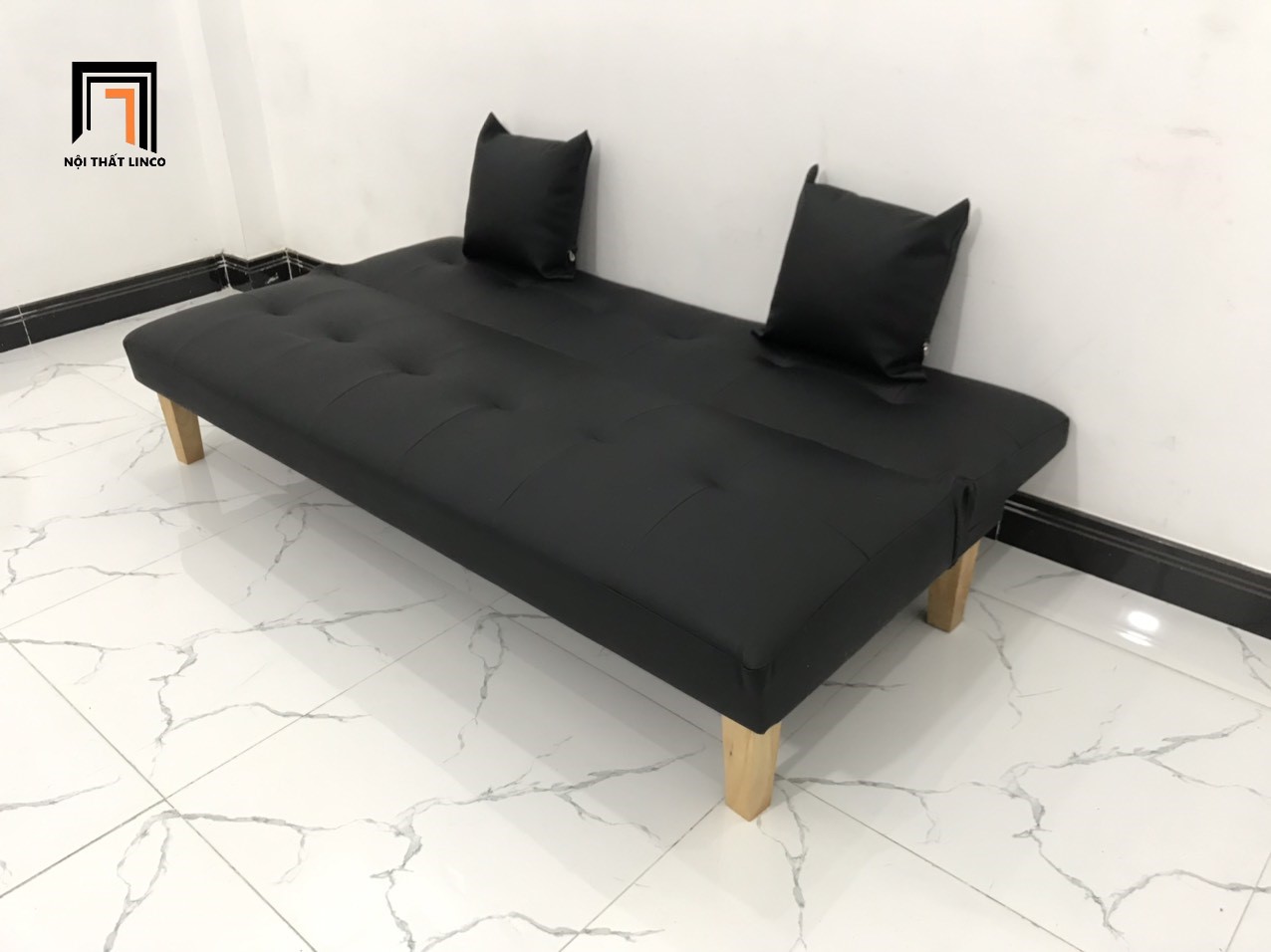 Bộ ghế sofa giường đa năng màu đen simili giả da nhiều kích cỡ