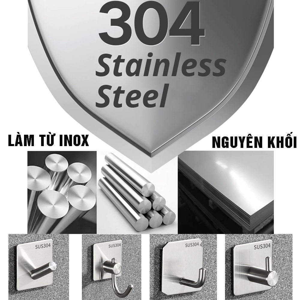 Combo 4 móc treo loại A1 màu đen, Inox 304, SUS304 dùng miếng dính dán tường không cần khoan, xắp xếp treo đồ đạc gọn gàng, tiết kiệm không gian, đồ dùng gia đình, Dan House 311-A1-4