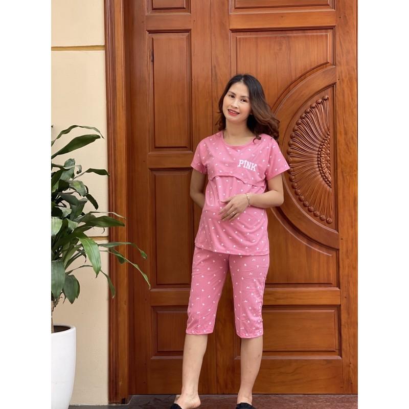 Bộ đồ bầu Pink Quảng Châu Bầu và Sau Sinh Cộc Tay