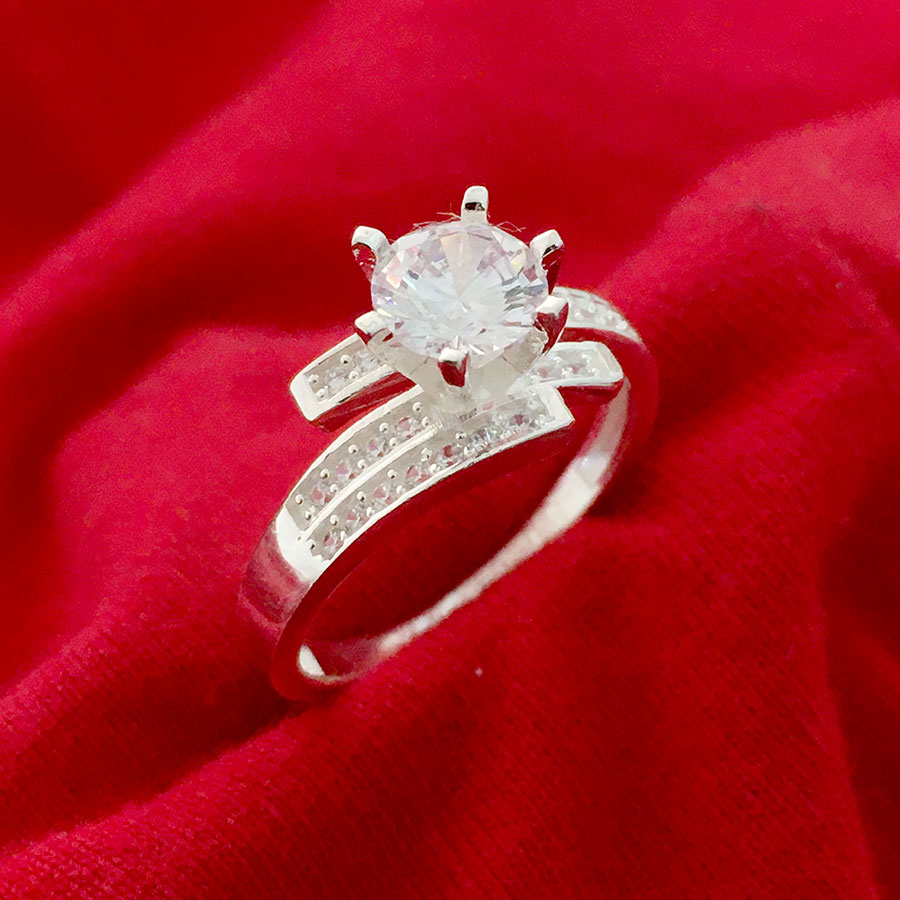 Nhẫn nữ Bạc Quang Thản ổ cao gắn đá màu trắng chất liệu bạc thật không xi mạ - QTBT73