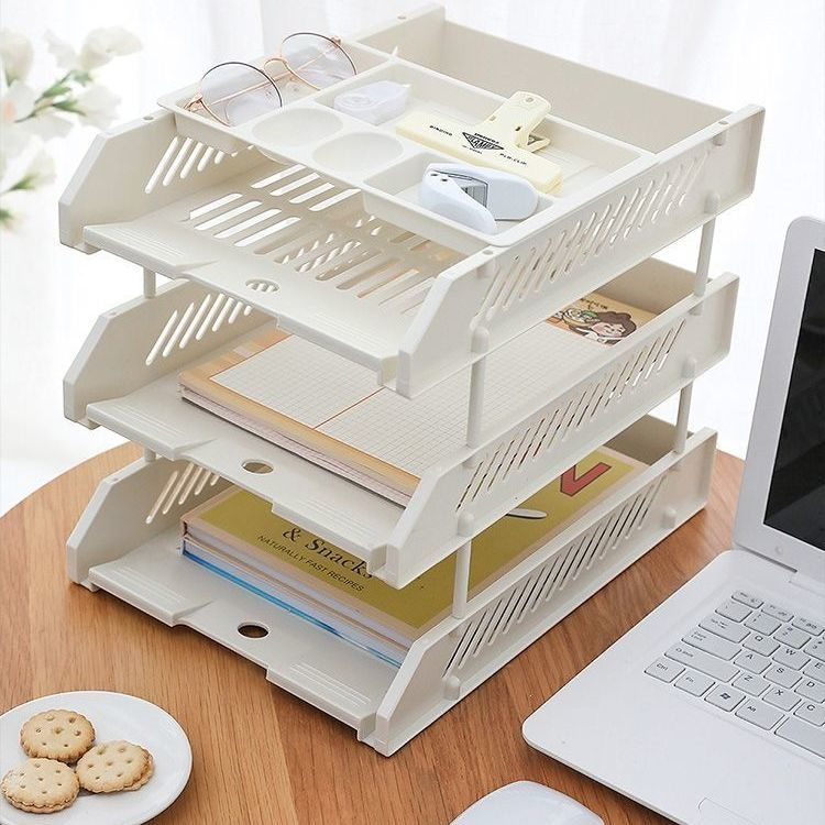 Hộp đựng thư mục để bàn nhiều lớp giá đựng tài liệu văn phòng hộp đựng sách khung a4 mặt bàn lưu trữ cột dữ liệu tấm ba lớp