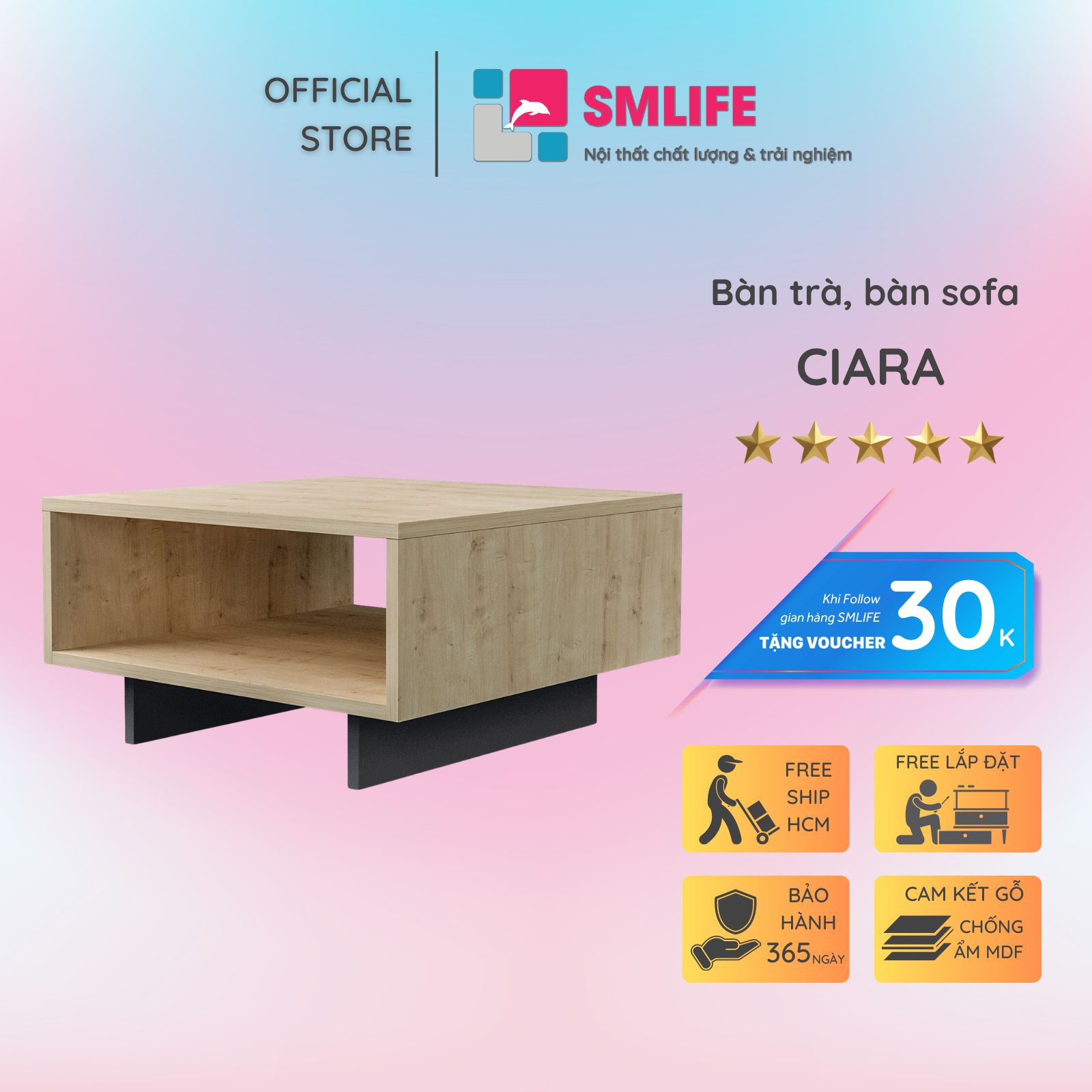 Bàn trà gỗ hiện đại SMLIFE Ciara  | Gỗ MDF dày 17mm chống ẩm | D60xR60xC32cm