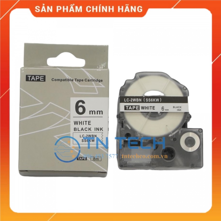 Nhãn in TEPRA - EPSON LC-2WBN (SS6KW) – Chữ đen nền trắng 6MM X 8M - Dùng cho máy in nhãn TEPRA - EPSON [Hàng nhập khẩu]