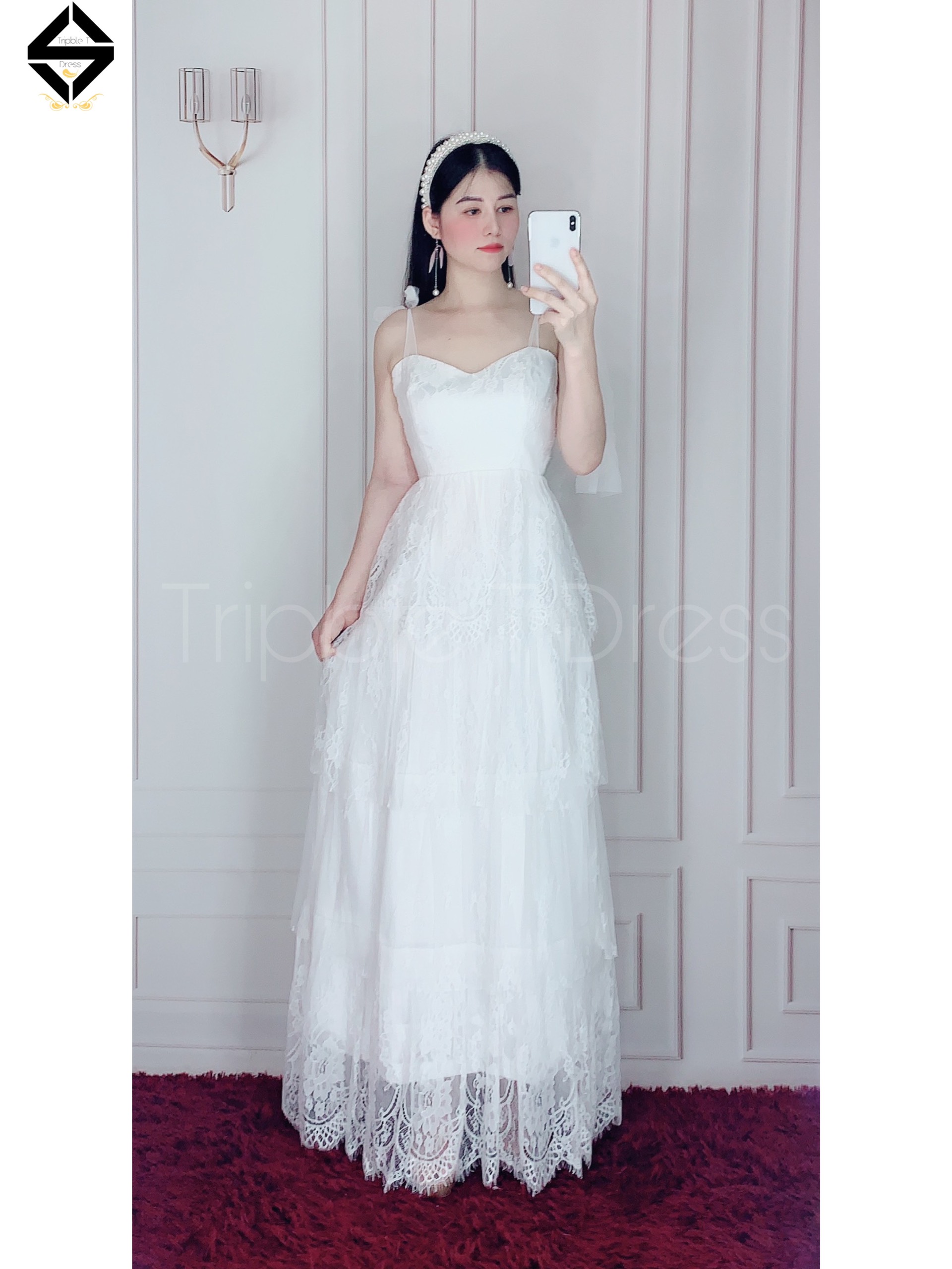 Đầm maxi dự tiệc ren xếp tầng TRIPBLE T DRESS -size M/L - MS203V