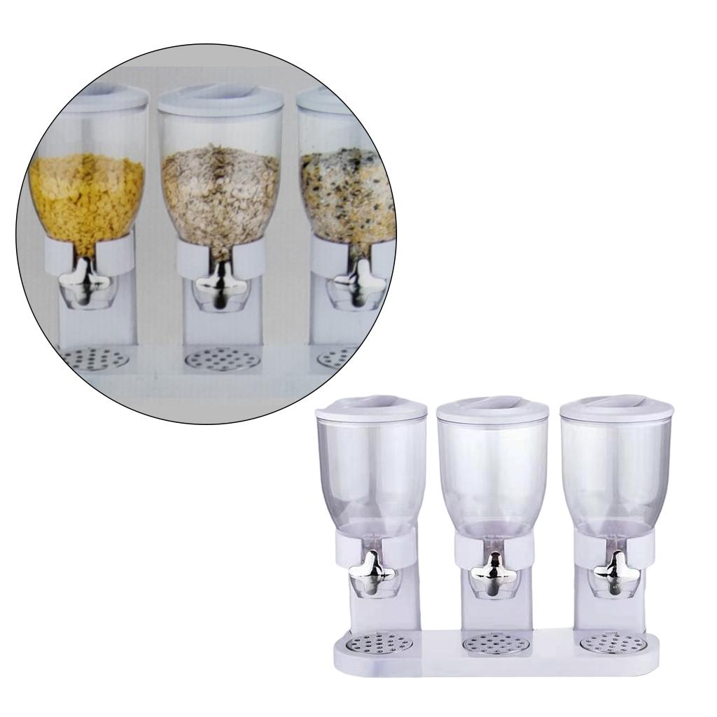 Plastic Triple Canister Cereal Dispenser Machine Storage Bottles Supplies