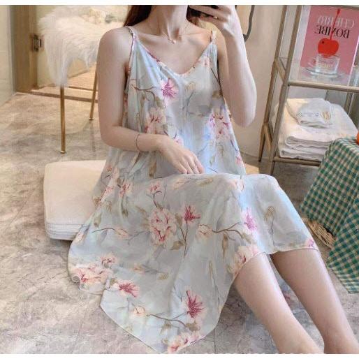 Đầm bầu Lanh mặc nhà Bigsize, váy ngủ đẹp cho mẹ sau sinh 2 dây Freesize mùa hè, thu đông thời trang thiết kế giá rẻ