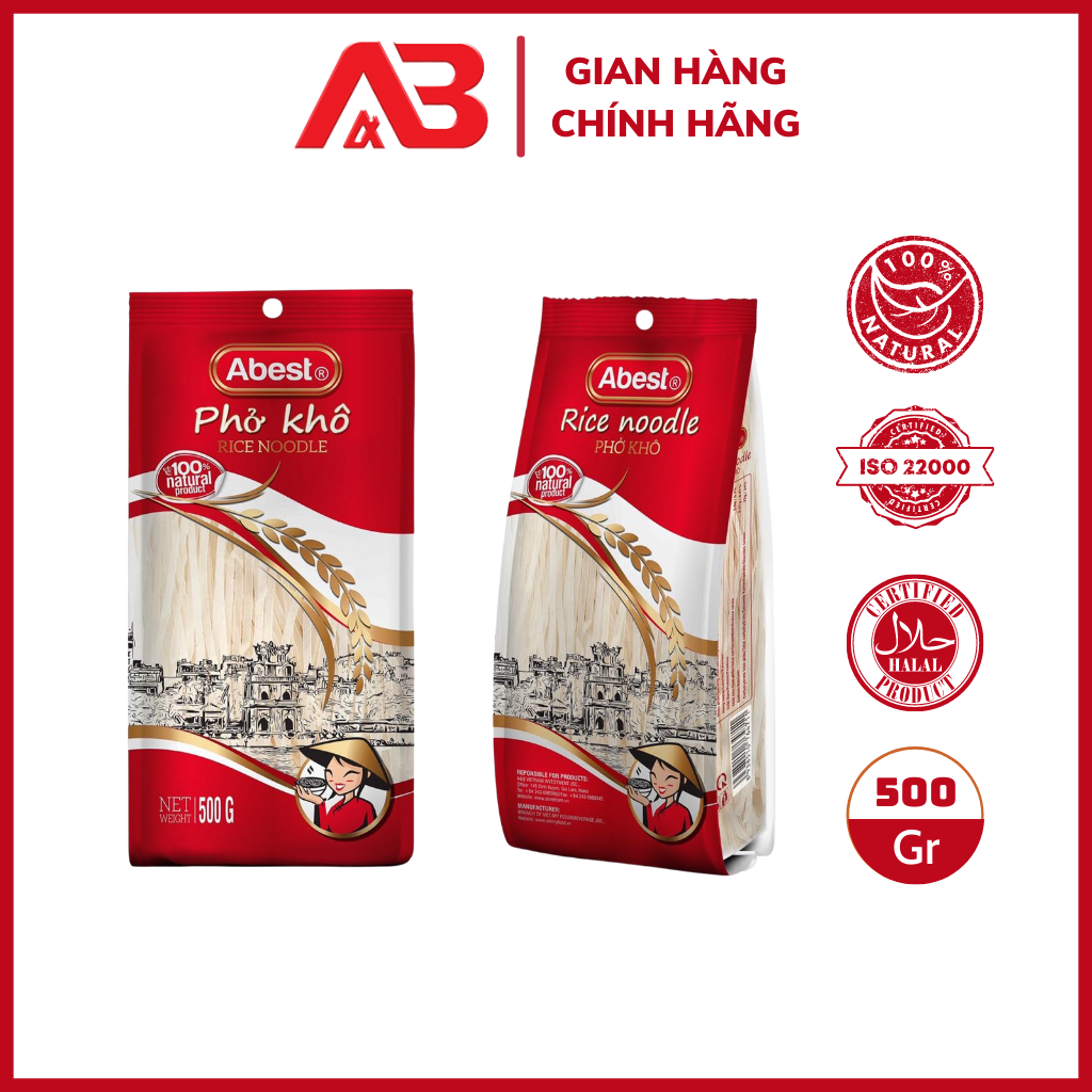 Phở khô Abest 500G /Phở tươi hữu cơ/Không phụ gia thực phẩm/Không chất bảo quản