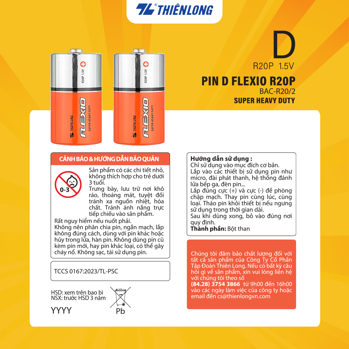 Lốc 2 Pin đại D Thiên Long Flexio BAC-R20/2