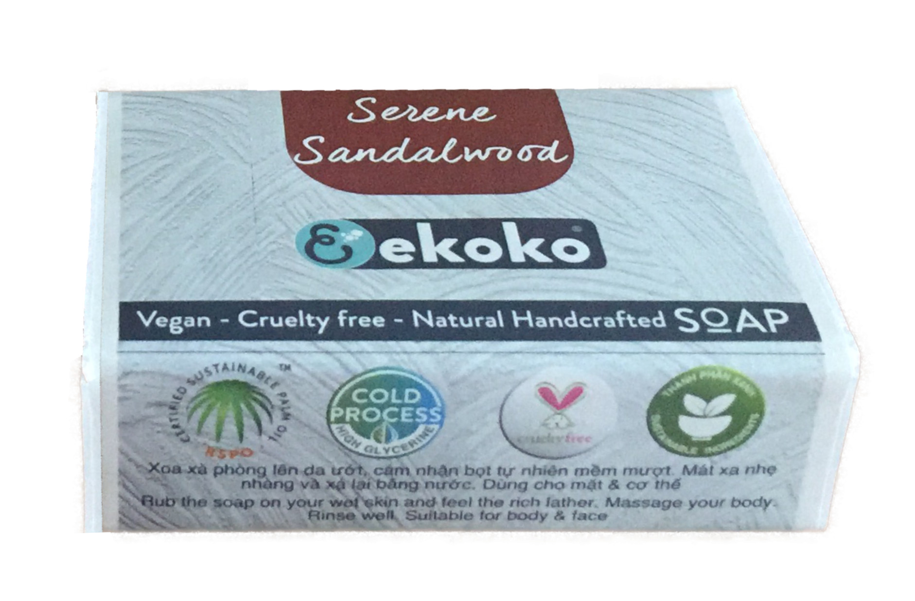 Xà phòng handmade Gỗ đàn hương ngừa mụn, giảm viêm da - ekoko Serene Sandalwood handmade soap 100g