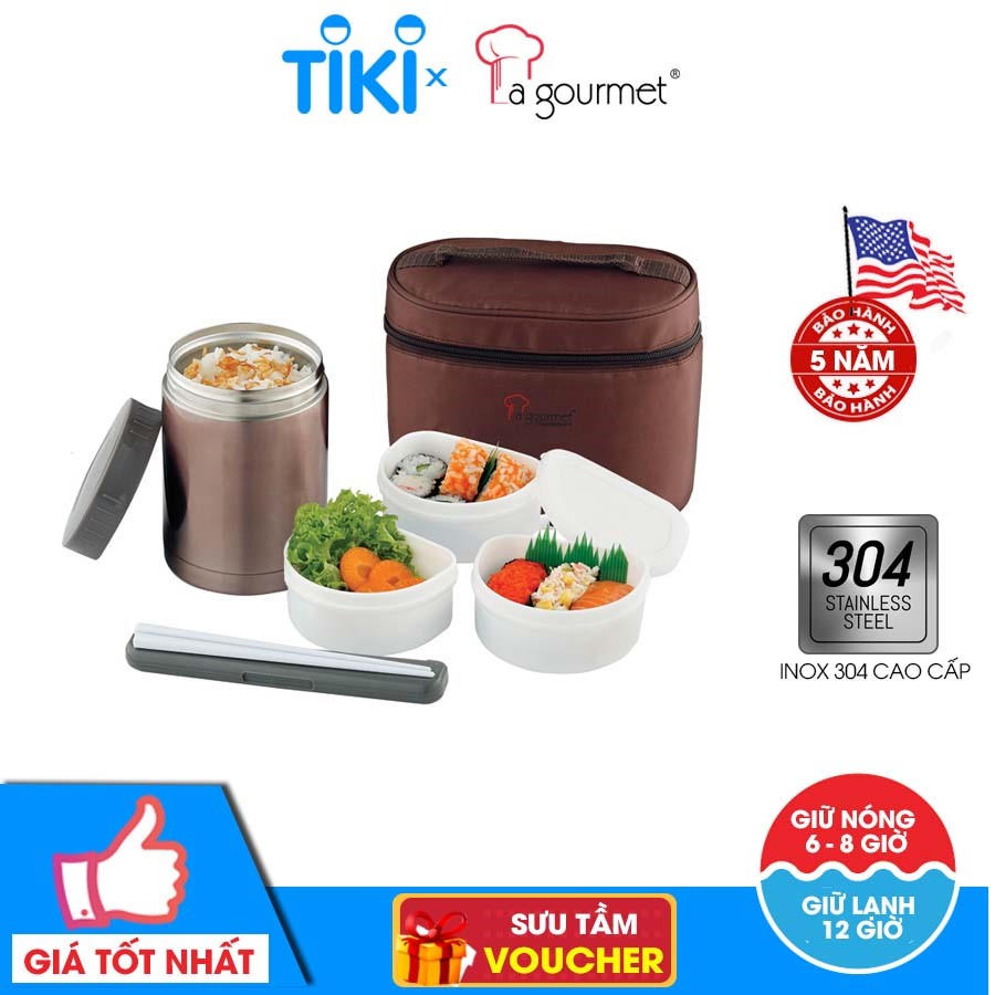 Bộ hộp cơm giữ nhiệt có túi cao cấp La gourmet Sakura 302618 - 4 món (bảo hành 5 năm)