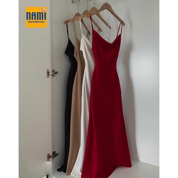 ( HÀNG CHUẨN ĐẸP ) Đầm Maxi Lụa Hai Dây Cổ Đỗ Thướt Tha Gợi Cảm Quyến Rũ - ATNU023