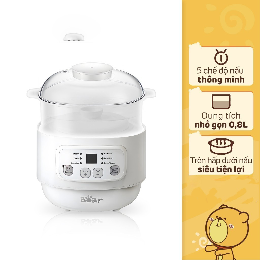 Nồi nấu chậm đa năng Bear DDZ-A08T8 0.8L (200W) - Màu trắng - Hàng chính hãng