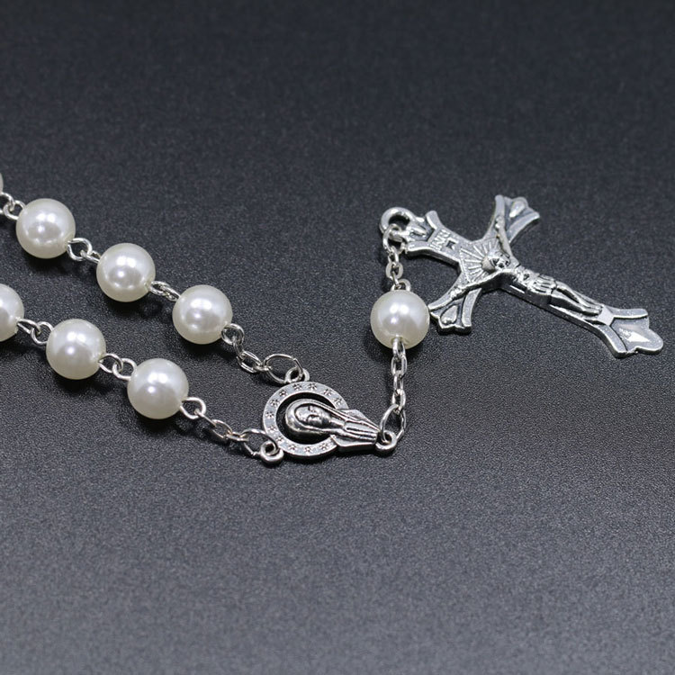 Vòng đeo tay Mân Côi hạt trắng 8mm