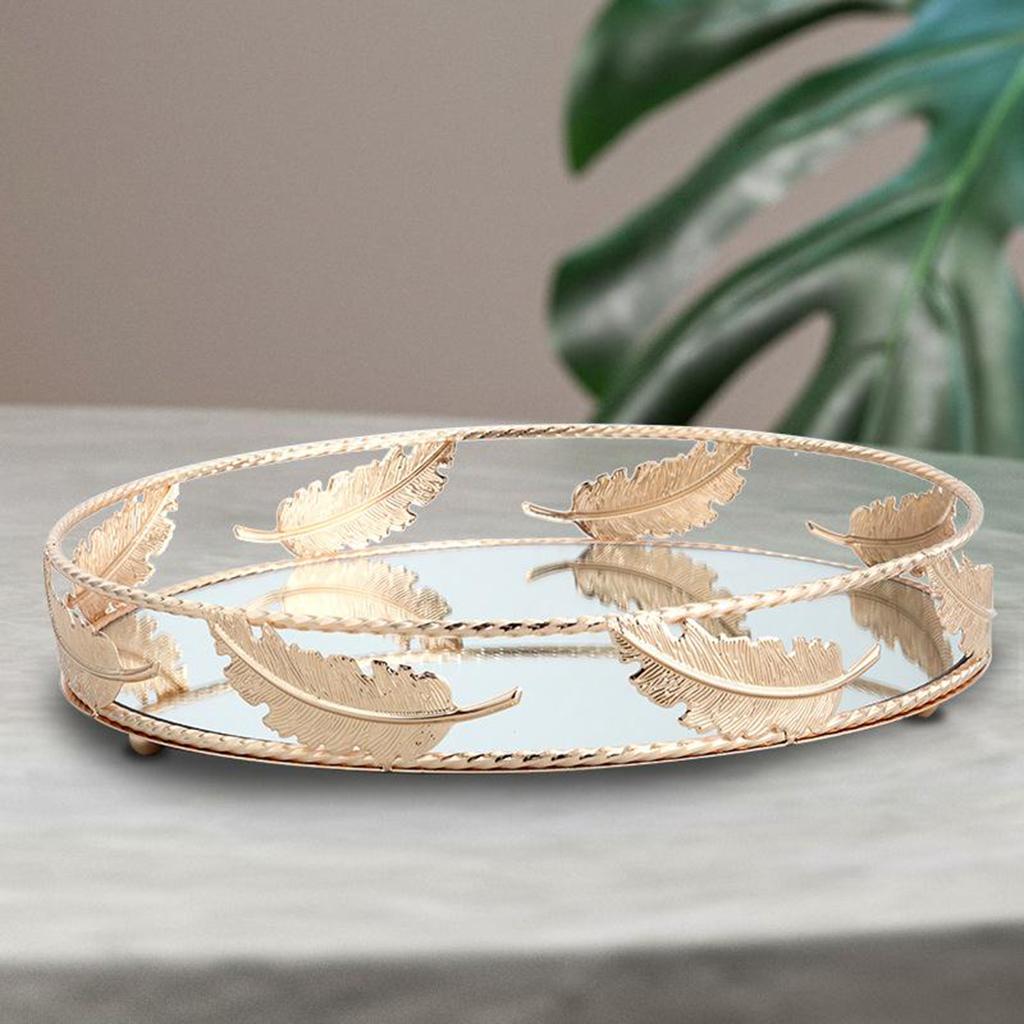 Round Mirror Plate Decorative Cosmetics Storage Tray for Catering Events, Wedding Party Decoration