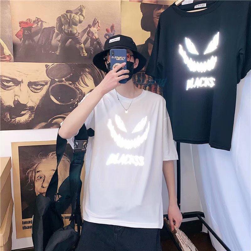 Áo thun Phản Quang Tay Lỡ Unisex Nam Nữ Mặt Quỷ