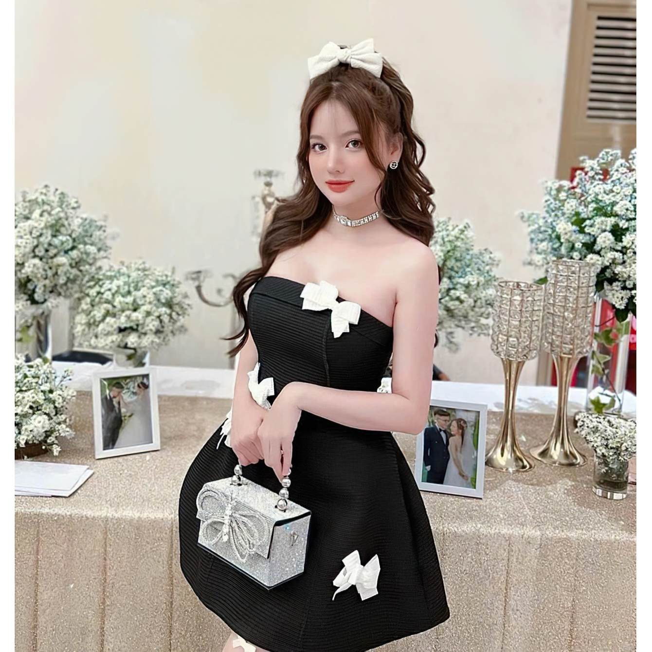 Đầm cúp ngực dự tiệc MINA thiết kế dáng xoè chất liệu Tweed - MN243