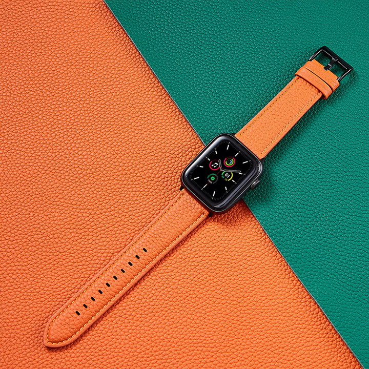 Dây Đồng Hồ Thay Thế Dành Cho Apple Watch 45Mm 44Mm 42Mm 38Mm, Chất Liệu Da Bò Cao Cấp, Dây Đeo Phong Cách Cổ Điển, Tương Thích Các Phiên Bản Series 7654321Se - Cam - 3840Mm