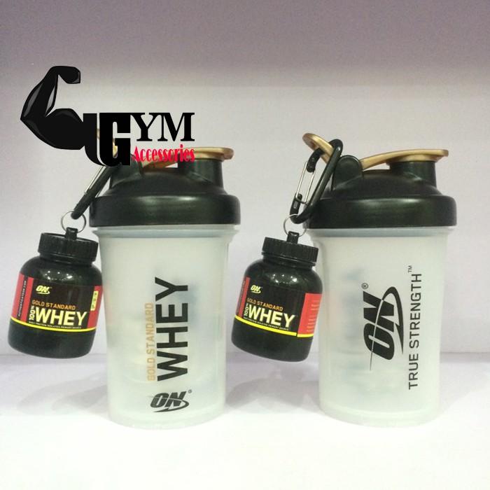 Bộ 2 sản phẩm bình đựng nước shake bottle và hộp đựng sữa bột ishake protein funnel ON Gold