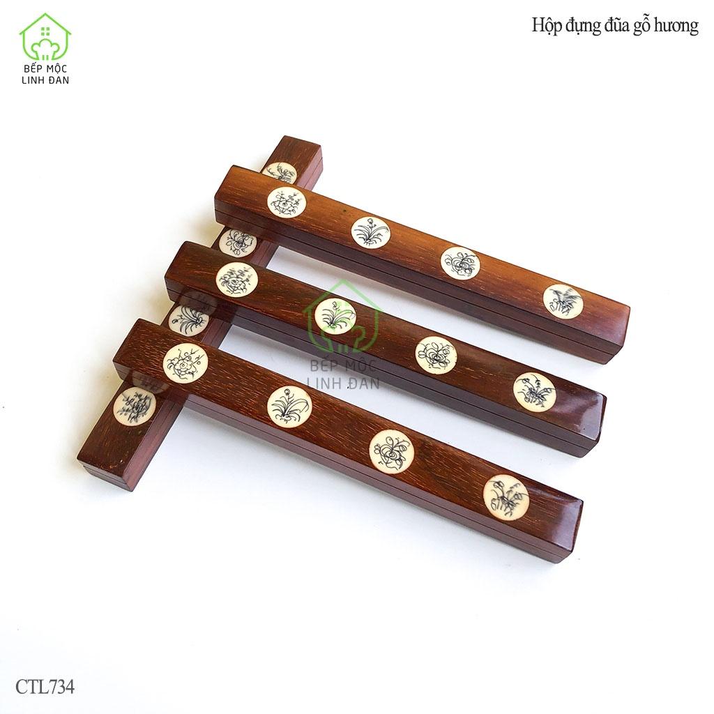 Hộp Đựng 1 Đôi Đũa Gỗ Hương HAHANCO_Chạm Khảm Thủ Công Kỹ Đẹp