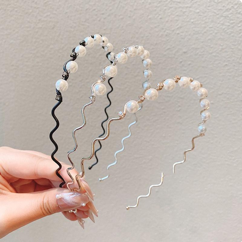Bờm tóc đính đá Hàn Quốc, bờm tóc đính ngọc trai nhân tạo đẹp xinh xắn dễ thương Hanabi BT02 - BT02 MÀU ĐEN