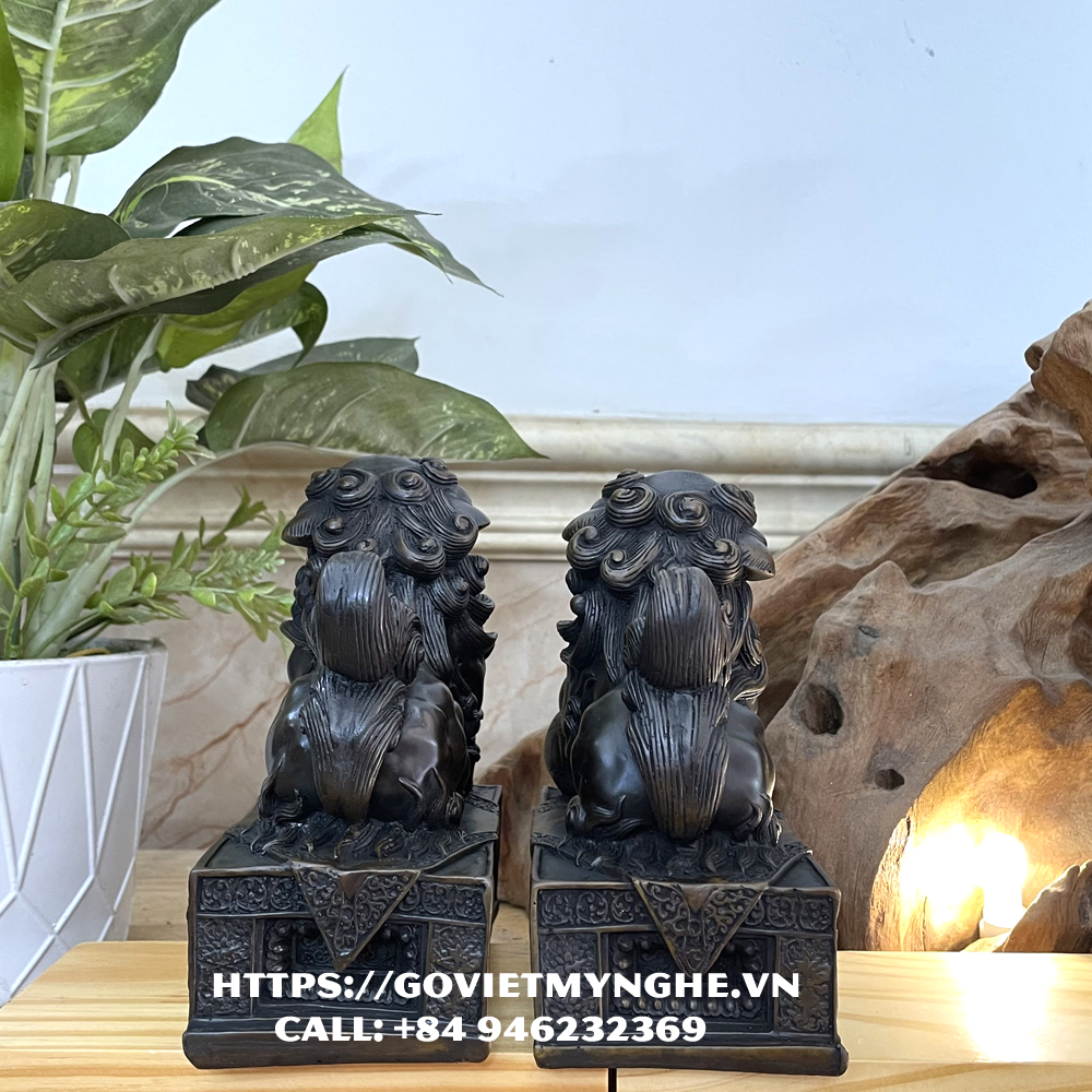 Tượng đá trang trí phong thủy bàn làm việc Cặp 2 tượng Kỳ Lân trang trí phong thủy - Chiều Cao 15cm - Màu nâu đen