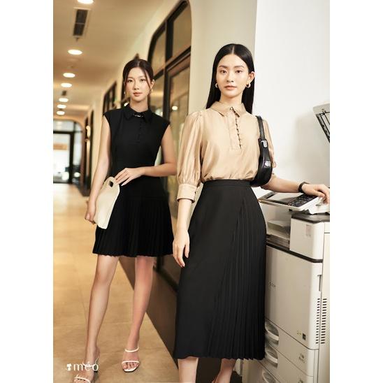 Váy liền nữ Méo shop phong cách công sở đầm không tay dáng xoè Hindi