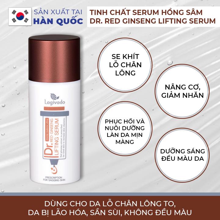 Bộ đôi serum dưỡng trắng da Hàn Quốc Lagivado Dr. Red Ginseng Lifting 30 ml và tẩy tế bào da chết Radiance Peeling 50 ml.