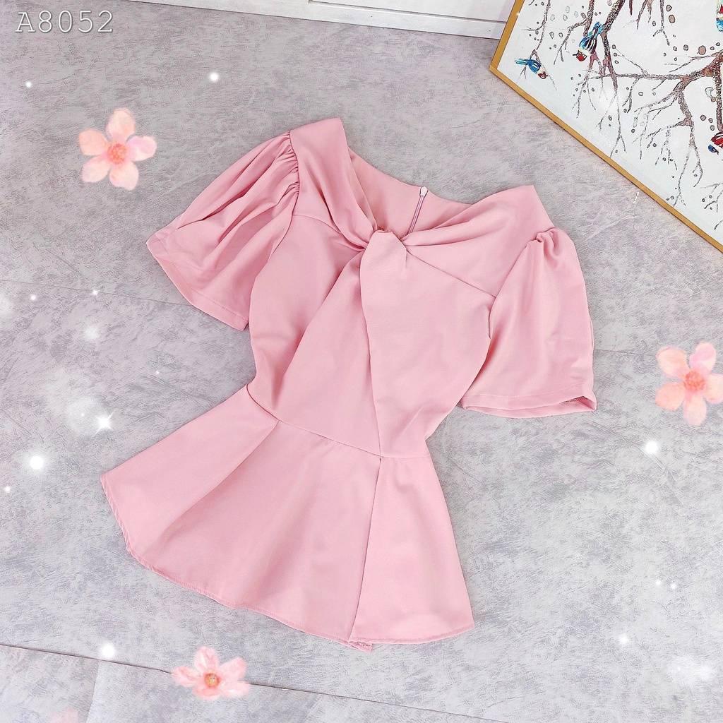 Áo sơ mi kiểu nữ peplum kate lụa CỔ XOẮN NGỰC và chun lưng giấu bụng hiệu quả