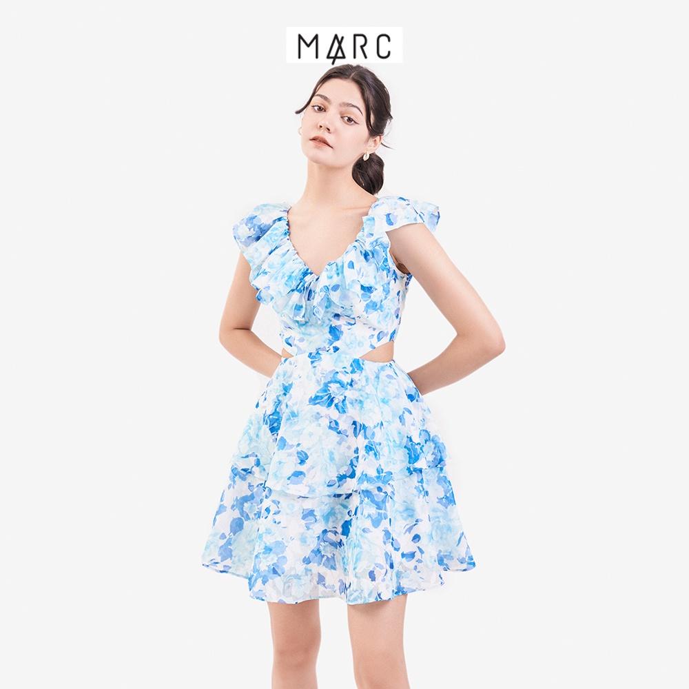 Đầm mini nữ MARC FASHION 2 tầng bèo cổ cutout eo TRNH063222
