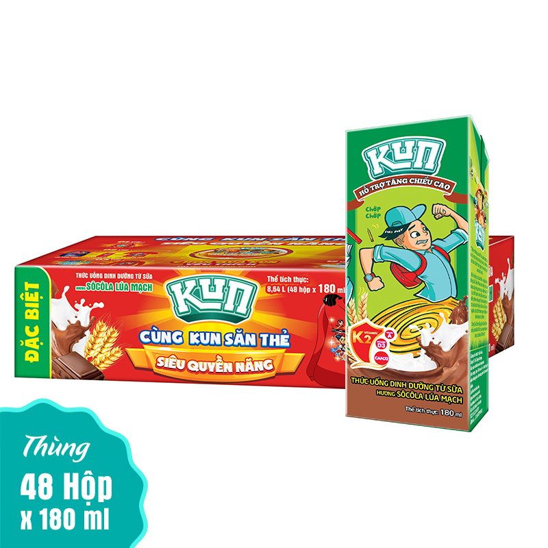Thùng 48 Hộp Sữa SoCola Lúa Mạch KUN 180ml/hộp