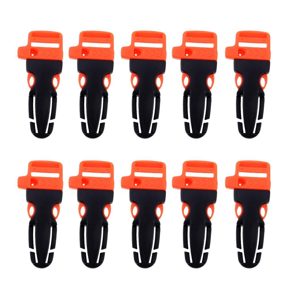 10pcs Cord Bracelet Side Release Buckle Survival Whistle 7.5x3.5cm Black