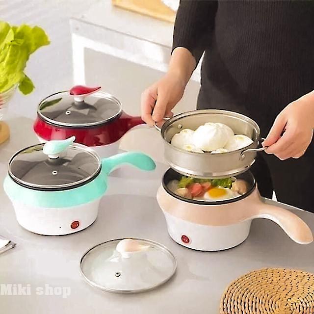 Nồi Nấu Lẩu Mì Tôm Mini Cắm Điện Đa Năng Size 18cm Tặng Kèm Nối Hấp Inox Cao Cấp