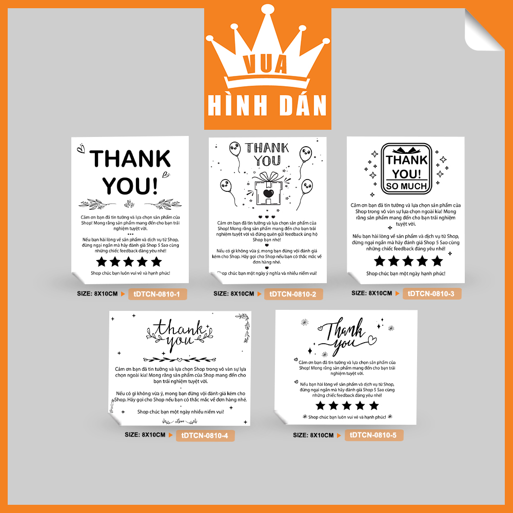 Set 50/100 tem/ sticker 8*10 thank you ghi lời cám ơn đến khách hàng dành cho shop - 5 mẫu