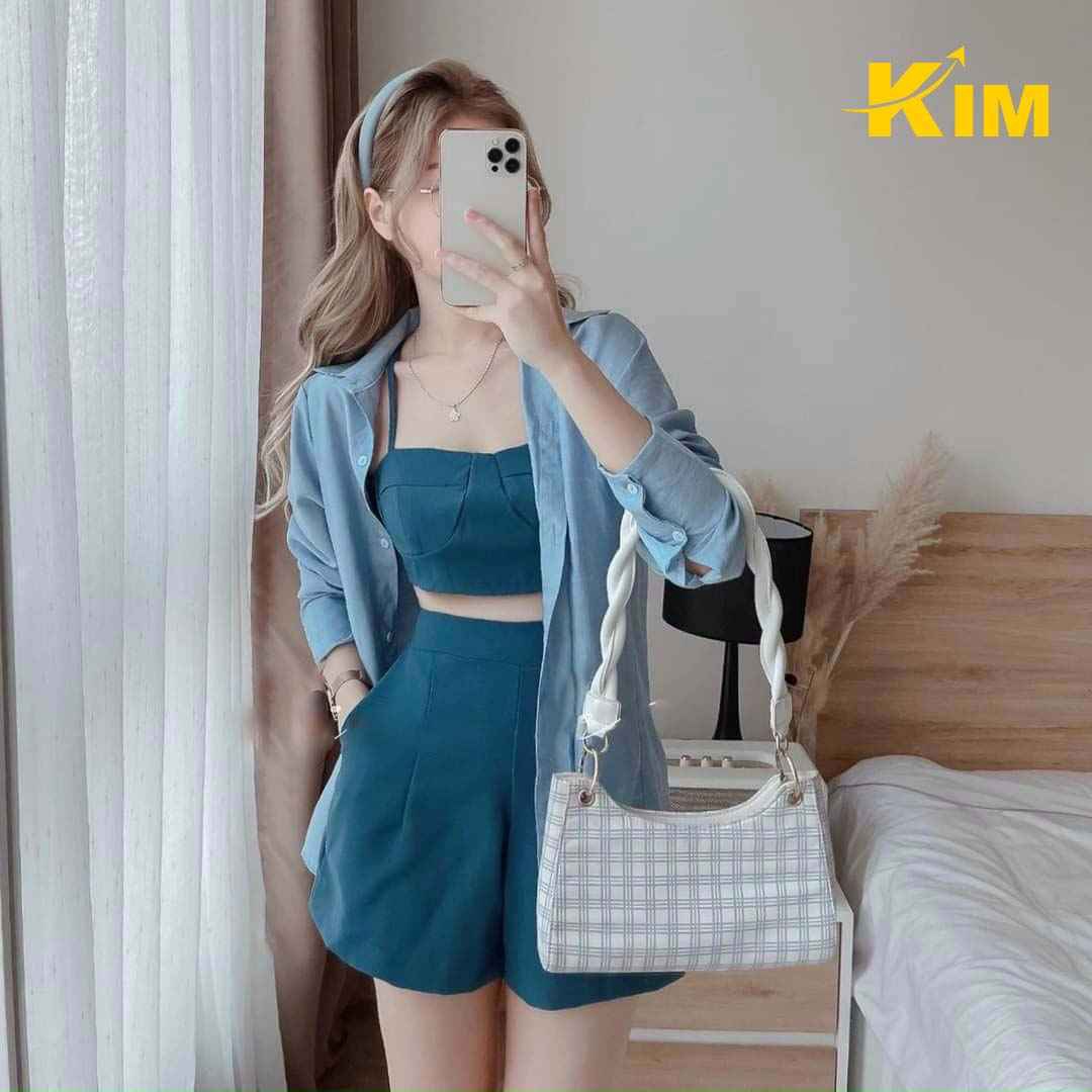 SET SƠ MI NỮ MIX MÀU 3 MÓN KÈM ÁO BRA MIX QUẦN SHORT - KIM