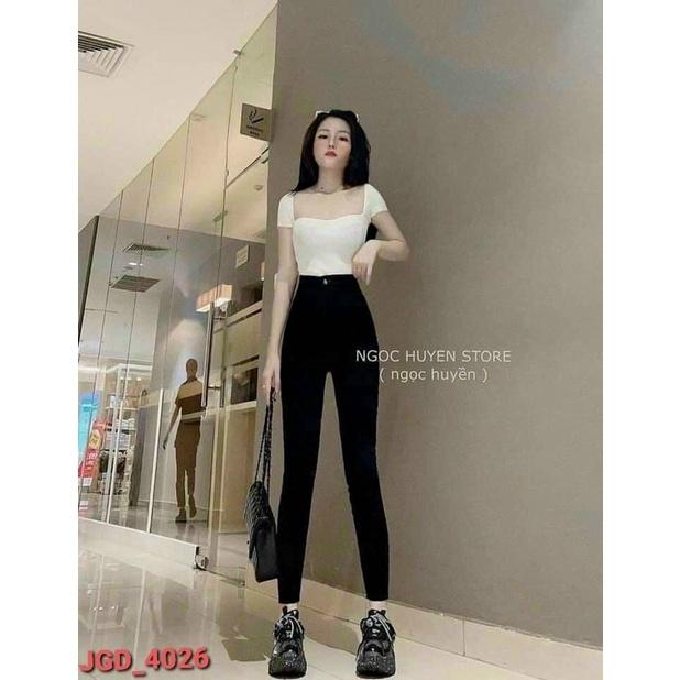 Quần jeans nữ lưng cao trơn ôm body lưng siêu cao