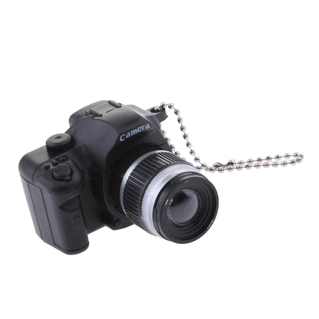 Cute Mini DSLR Camera Style LED Flash Light Keychain Key  Holder black