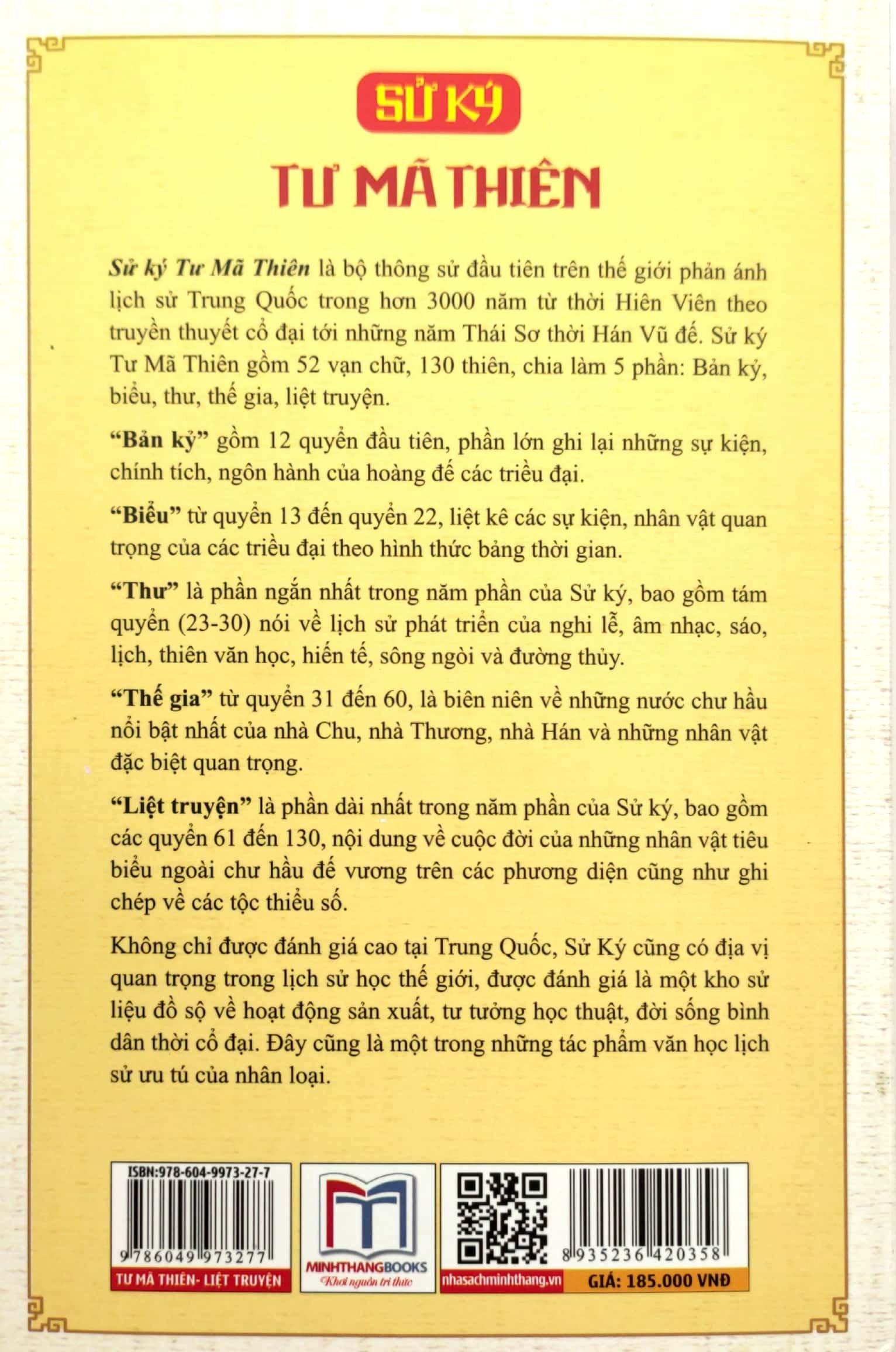 Sử Ký Tư Mã Thiên Liệt Truyện (Quyển Thượng)
