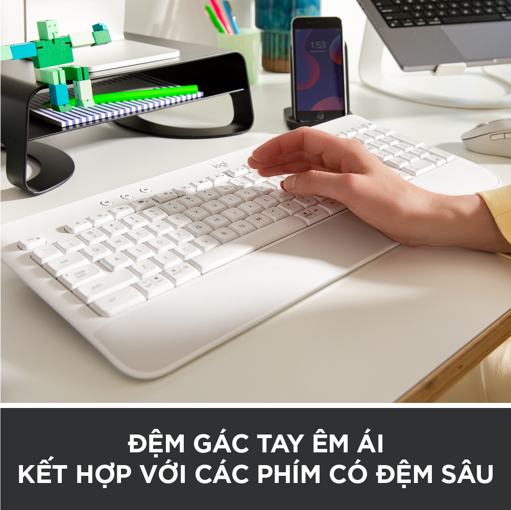 Bàn Phím Không Dây Logitech Signature K650 - Nhỏ gọn, gác tay tích hợp, tương thích Mac , Bluetooth &amp; USB Bolt - Hàng chính hãng