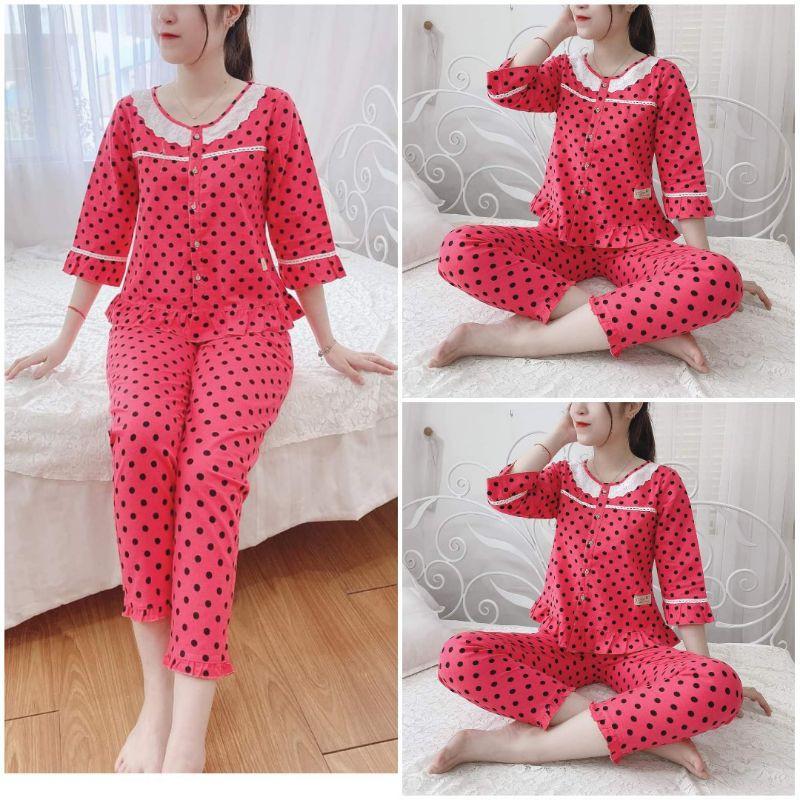 Set đồ bộ mặc nhà thu đông cổ ren đẹp