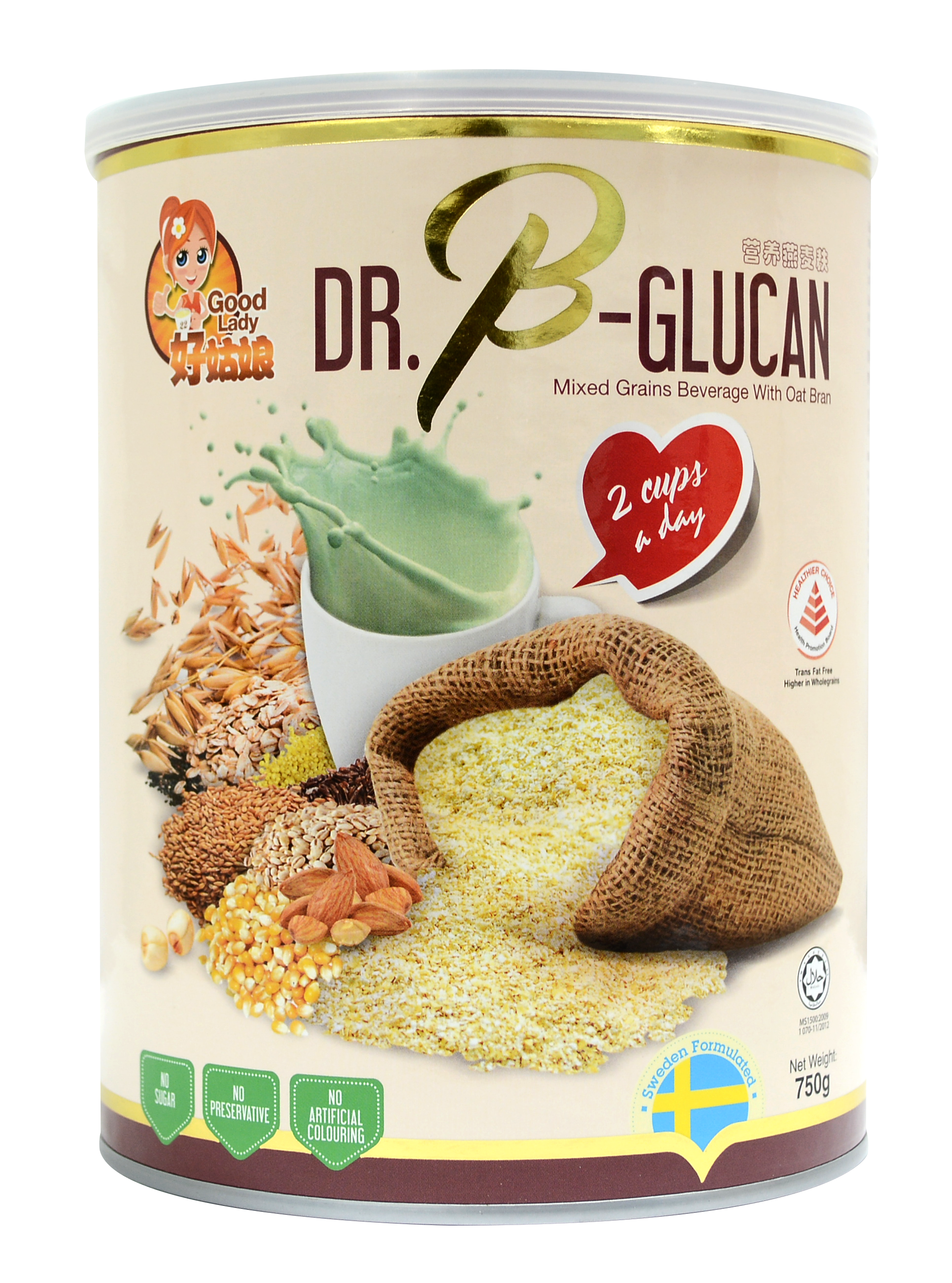 Bột ngũ cốc dinh dưỡng cao cấp Dr. B-Glucan (Dành cho người ăn kiêng hoặc tiểu đường) - hộp thiếc 750g