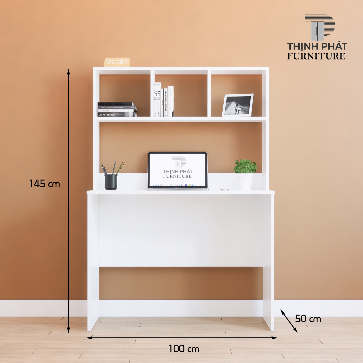 BÀN LÀM VIỆC – BÀN HỌC SINH CÓ KỆ SÁCH THỊNH PHÁT FURNITURE BLV-TP10 (100cm x 145cm x 50cm)