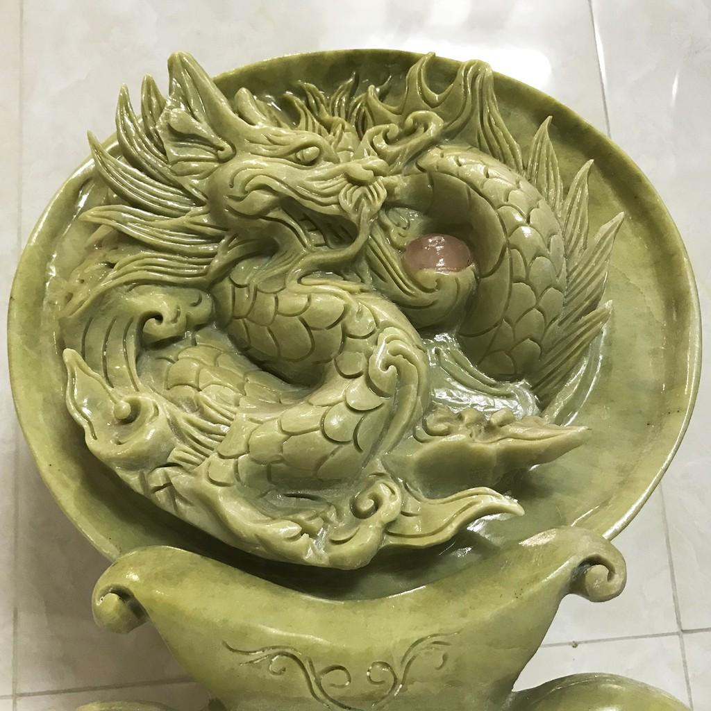 Phù điêu rồng nhả ngọc đá tự nhiên 100% điêu khắc mỹ nghệ, đường kính 24 cm nặng 4.5 kg