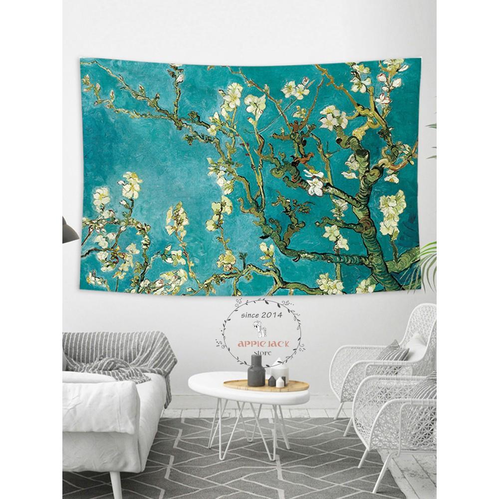 Vải treo tường Decor phòng hot nhất - tranh phong cảnh Van Gogh (TẶNG kèm 01 bộ móc treo )