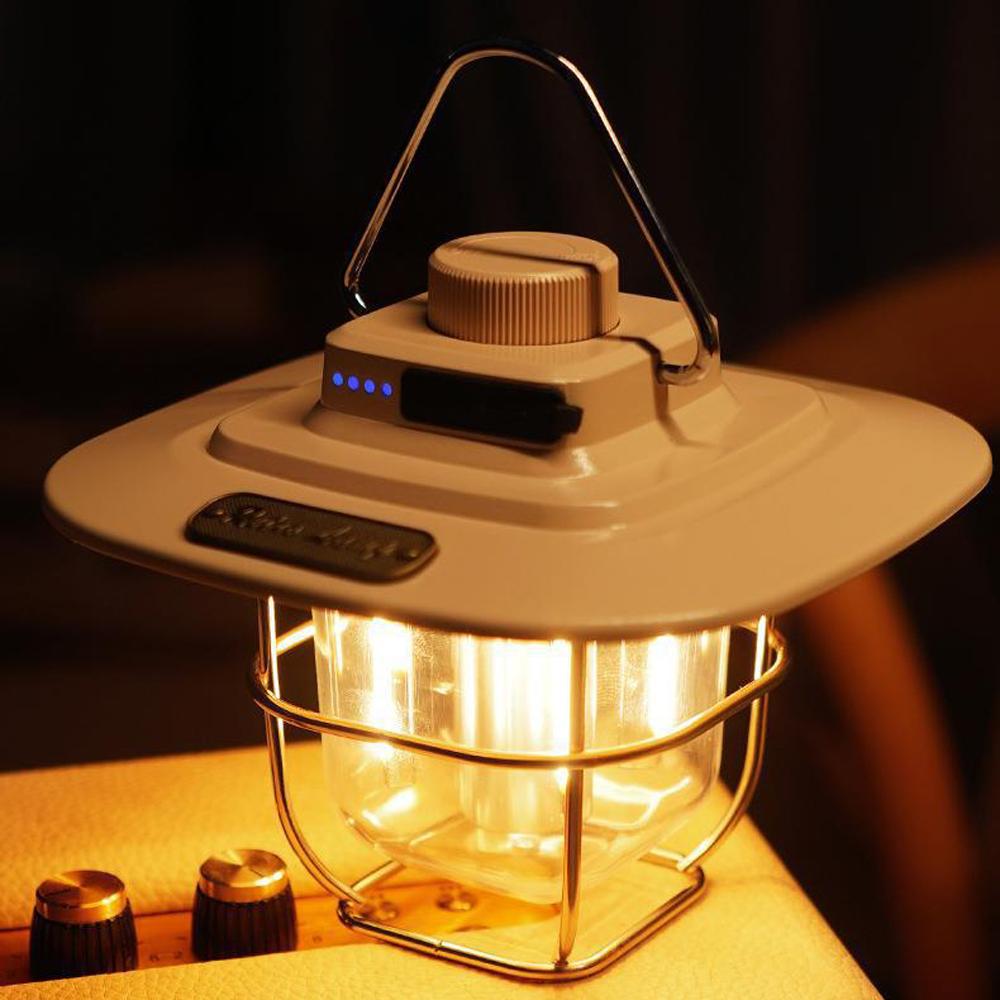 Retro Camping Light LED Campsite Lantern Rechargeable Tent Lamp Waterproof Portable Power Bank Stepless Dimming for Camping Tent Hiking Fishing