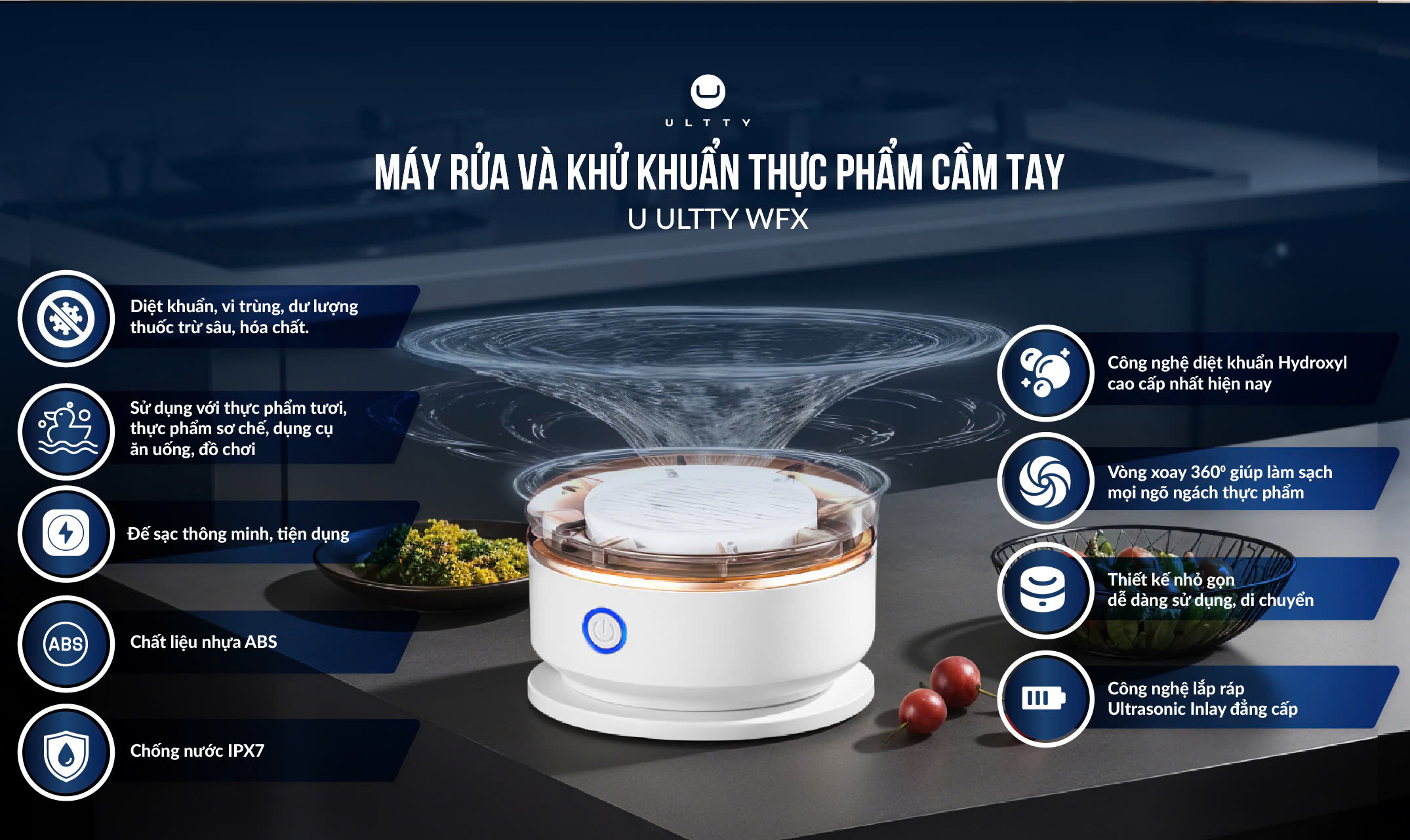 Máy rửa thực phẩm cầm tay U ULTTY model WFX Hàng chính hãng