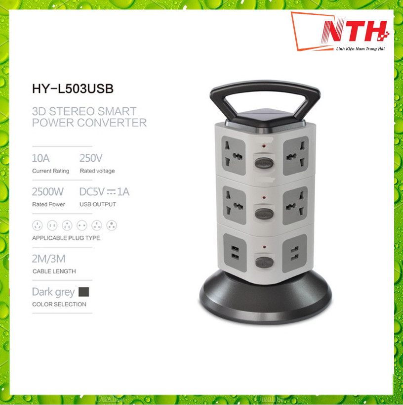 Cổng Ổ Điện 3 Tầng Có 2 Cổng USB 11 Ổ Điện 3 Công Tắc -NTH